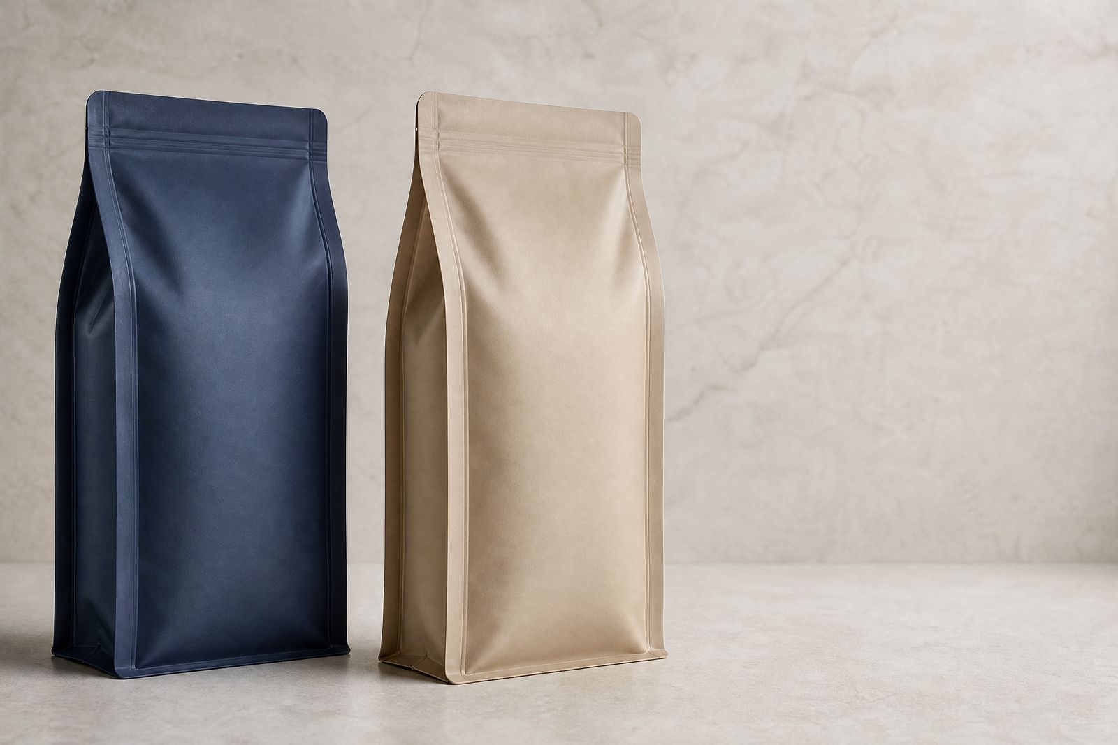 Custom quad seal pouch showing a fuller gusseted profile and four sealed edges