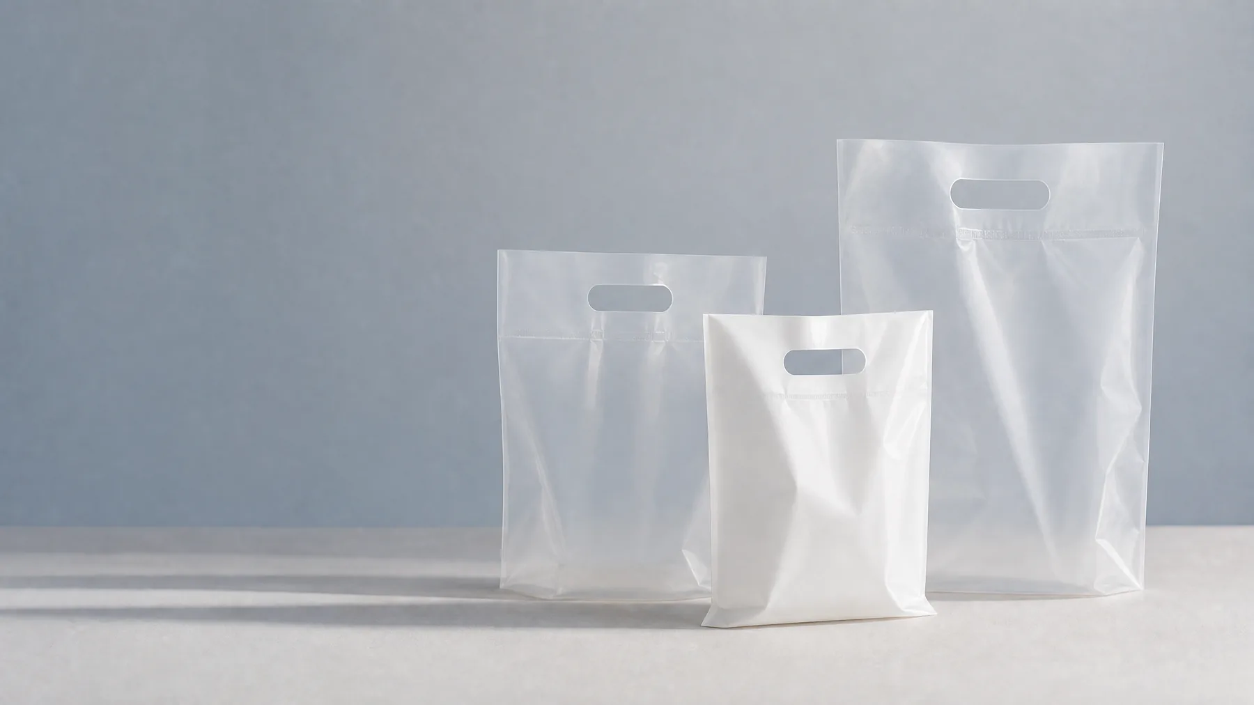 Custom die cut handle poly bags with a cut handle and printed branding