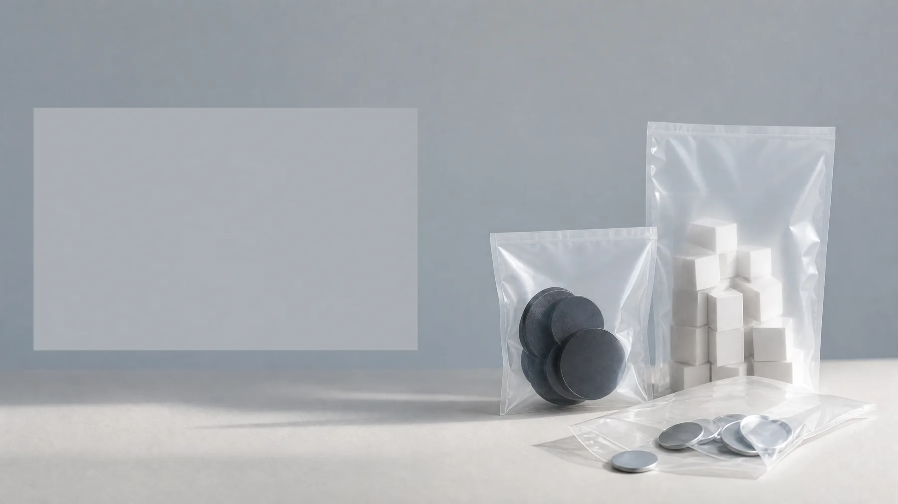 Unbranded parts bags shown as an illustrative packaging-format reference
